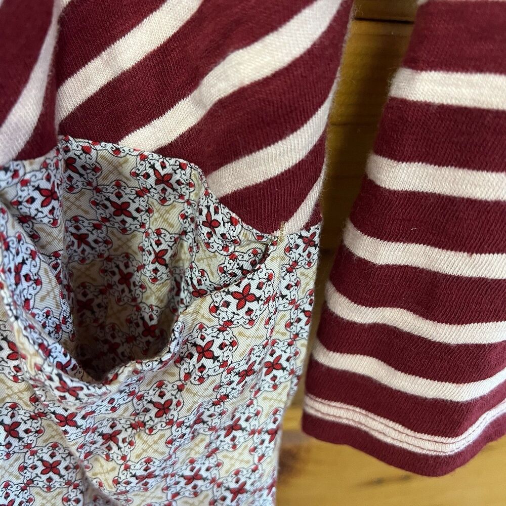 Postmark Anthropologie Fairley Tunic Top Sz L Burgundy Striped High Low Pockets - Picture 2 of 5